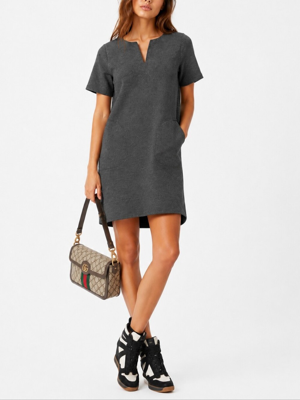 Rinascimento Italy Scuba Relaxed Fit Shift Dress in Grey